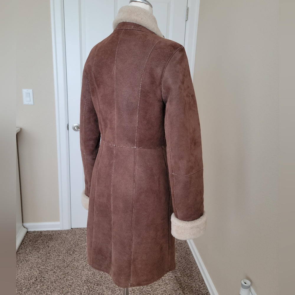Gena Vintage 100% Genuine Shearling Wool Brown Military Style Pea Coat Size XS - Picture 6 of 12
